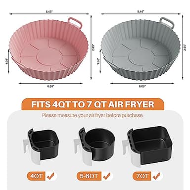 ME.FAN Air Fryer Silicone Liners for 4 to 7 QT [2 Pack] Reusable Air Fryer Basket with Handles & HolesLight Grey+Dark Orange - Image 3