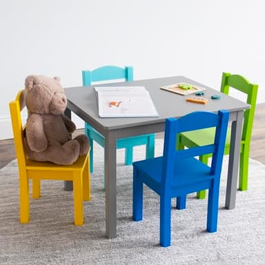 Humble Crew Kids Wooden Table and 4 Chairs Set, Grey/Blue/Green/Yellow - Kids Table and Chair Set for Toddlers and Children for Arts, Crafts, and Snack Time - Sturdy, Durable Toddler Activity Table - Image 5