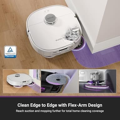 Eureka J15 Pro Ultra Robot Vacuum and Mop with Self Emptying Base, 16,200 Pa Suction, Flex-Arm Design Mop, Auto Mop Hot Water Washing & Hot Air Drying, Anti-Tangle, AI Obstacle Avoidance, White - Image 6