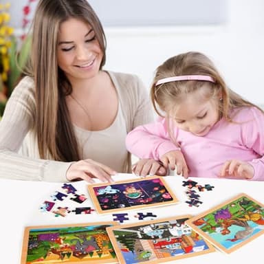 Wooden Puzzles Toys for Kids Ages 3-5, Set of 4 Packs Dinosaur, Space, Transportation Wood Toddler Puzzles, Preschool Brain Teaser Toys for Boys and Girls 2 3 4 5 6 Years Old - Image 5