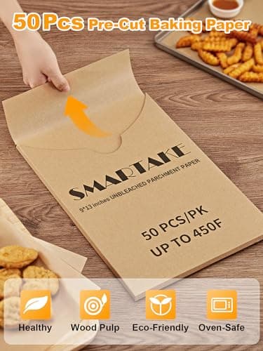 SMARTAKE 50 Pcs Parchment Paper Baking Sheets, 9x13 Inches Non-Stick Precut Baking Parchment, for Baking Grilling Air Fryer Steaming Bread Cup Cake Cookie and More (Unbleached) - Image 2