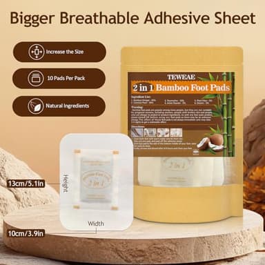 TEWEAE 2 in 1 Foot Pads, 10 Pads Tear and Use Pure Bamboo Wormwood Coconut Shell Foot Pads, Bigger Adhesive ''Stay in Place'' Goodnight Pads - Image 7