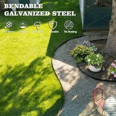 A ANLEOLIFE 6 Pack 40" LX 8" H Galvanized Steel Garden Landscape Edging, Bendable Hammer-in Metal Lawn Border with Gloves and 10 Stakes (20FT Total) (8 inch Tall, Black) - Image 2