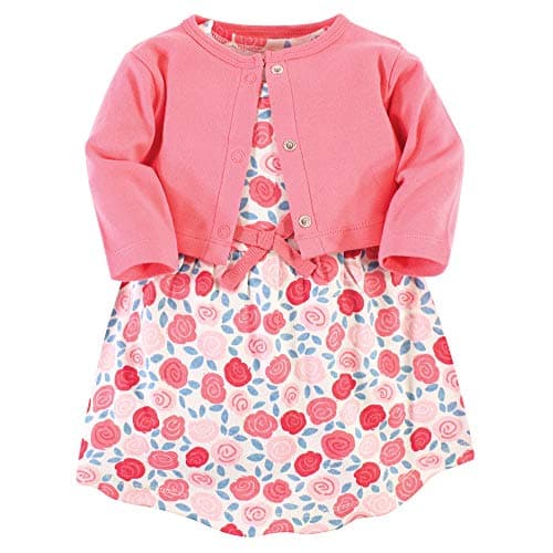 Touched by Nature Baby Girls' Organic Cotton Dress and Cardigan, Rosebud, 3-Toddler