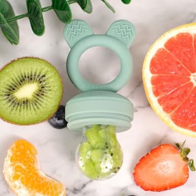 Bessentials Baby Fresh Fruit Food Feeder - 2 Pack Silicone Mesh Feeders for Infant Safe Self Feeding |3 Sizes Food Pouches Included| Suitable for Baby 4m+ (Light Pink & Grass Green) - Image 5