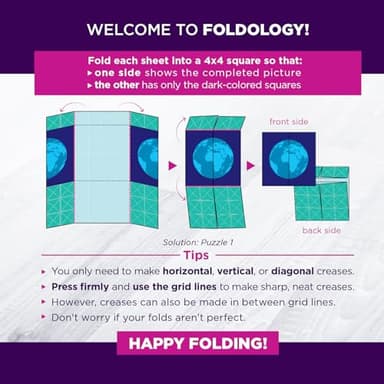 FOLDOLOGY - The Origami Puzzle Game! Brain Teasers for Tweens, Teens & Adults | Travel Game, Hands-On STEM Toy, Stocking Stuffer, Gift for Ages 10+ | Fold the Paper, Complete the Picture | 100 Puzzles - Image 6