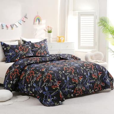 JSD Black Gaming Kids Quilt Set Full/Queen, Microfiber Printed Bedspread Coverlet with Pillow Shams, Soft Lightweight Summer Quilted Blanket - Image 7