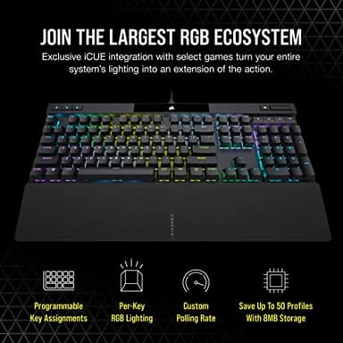 Corsair K70 RGB PRO Wired Mechanical Gaming Keyboard (CHERRY MX RGB Blue Switches: Tactile and Clicky, 8,000Hz Hyper-Polling, PBT DOUBLE-SHOT PRO Keycaps, Soft-Touch Palm Rest) QWERTY, NA - Black - Image 6