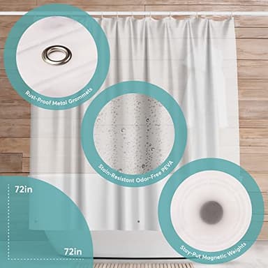 BigFoot Clear Shower Curtain Liner - 72x72 Odorless Plastic with Magnets, Washable Long Bathroom Curtain - Premium PEVA Waterproof Bath Shower Liner, Rust-Proof Bathroom Essentials - Image 3