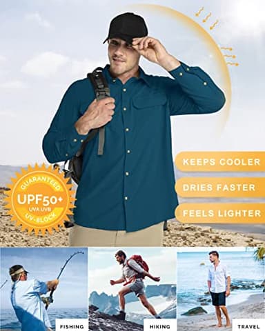 33,000ft Men's Long Sleeve Sun Protection Shirt UPF 50+ UV Quick Dry Cooling Fishing Shirts for Travel Safari Camping Hiking Dark Blue - Image 4