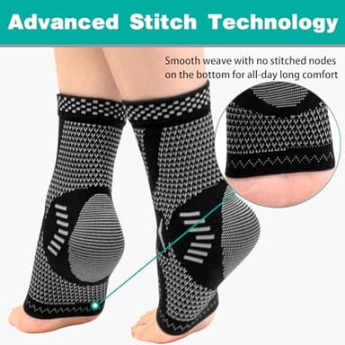 INDEEMAX Ankle Brace for Sprained Ankle Compression Sleeve, Copper Infused Ankle Support Brace for Women & Men, Plantar Fasciitis Relief Achilles Tendonitis, Sports Running, Silver Black, S - Image 6
