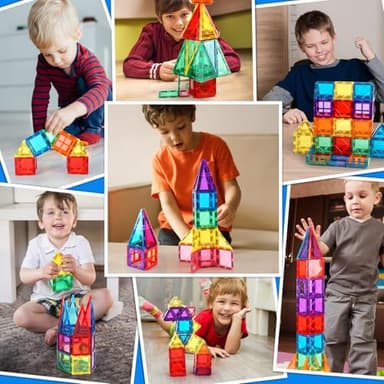 Mruikeny 100PCS Magnetic Tiles Kids Toys - Magnetic Building Blocks STEM Magnet Building Set Preschool Learning Magnet Toys for Kids Ages 3-5 4-8, Sensory Montessori Toy for Toddlers 3+ Year Old - Image 4