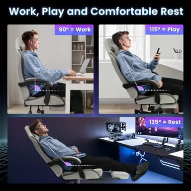 N-GEN GAMING Video Gaming Chair Office Computer Desk Use Ergonomic Reclining Backrest Adjustable Armrests Lumbar Support Footrest High Density Foam Breathable Fabric Heavy Duty Base (Grey) - Image 8