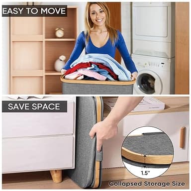 BALEINE Laundry Hamper with Lid, Tall Laundry Baskets with Bamboo Pull Handles, Large Laundry Bin with Internal Support (36 Gal/140L, Blue) - Image 6