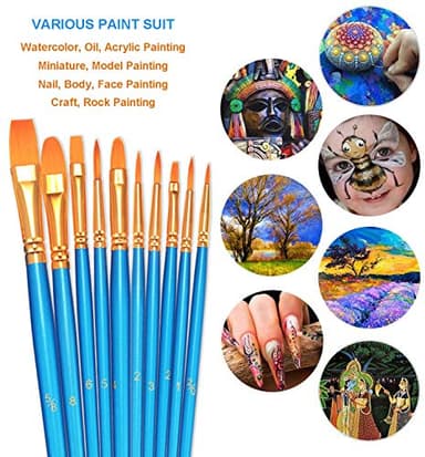 BOSOBO Paint Brushes Set, 2 Pack 20 Pcs Round-Pointed Tip Nylon Hair Artist Acrylic Paint Brushes for Acrylic Painting Oil Watercolor, Face Nail Art, Canvas, Miniature Detailing & Rock Painting, Blue - Image 4