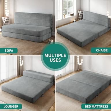 YITAHOME Convertible Folding Sofa Bed, Corduroy Fabric Fold Out Chair Bed, High-Density Memory Foam Floor Futon Couch for Living Room Bedroom Guest Use Apartment, Grey, Queen Size - Image 6
