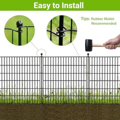 8 Panels No Dig Decorative Outdoor Garden Fence with Gate for Yard, 48 in(H) X 21 ft(L) Animal Barrier Fencing Rustproof Metal Wire Panel Border for Dog, Rabbits, and Patio Temporary Ground Stakes - Image 4