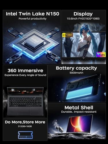 2025 Laptop, Laptop Computer with Intel Twin Lake N150 Processor(Up to 3.6GHz), 16GB DDR4 512GB SSD Windows 11 Laptop, 15.6" IPS 1080P, USB3.2, Long Battery Life - Image 9