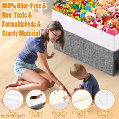 Large Toy Storage Box with Lid Divider, Sturdy Collapsible Toys Organizer Chest Kids Storage Bins Boxes Baskets for Boys, Girls, Nursery, Bedroom, Living Room, Playroom, 25"x13"x16", Gray and White - Image 5