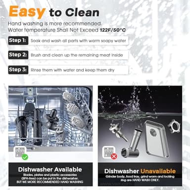 CHEFFANO Life Electric Meat Grinder, Stainless Steel Sausage Stuffer Maker With 2 Blades, 3 Plates, Sausage Tube & Kubbe Kit, [2000W Max] Heavy Duty for Home Use - Image 6