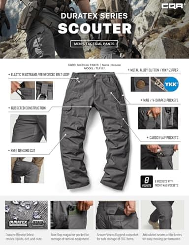 CQR Men's Tactical Pants, Water Resistant Ripstop Cargo Pants, Lightweight EDC Work Hiking Pants, Outdoor Apparel, Raider Charcoal, 36W x 34L - Image 7