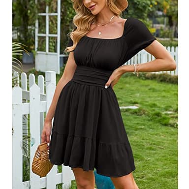 EXLURA Women's 2024 Summer Short Puff Sleeve Casual Short Mini Dresses Tie Back Square Neck A-Line Sundress - Image 5