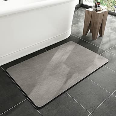 MontVoo -Bath Mat-Rubber Backing Non SlipThin Bathroom Rugs Fit Under Door- Quick Dry Absorbent Faux Suede Surface Grey Bathroom Floor Mats-Shower Rug for in Front of Bathtub Shower Gray 16x24 - Image 1