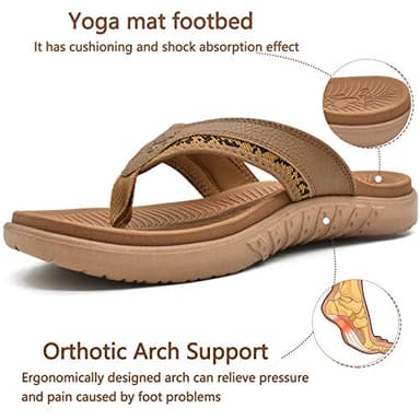 KuaiLu Mens Leather Sport Flip Flops Comfort Orthotic Thong Sandals with Plantar Fasciitis Arch Support for Outdoor Summer - Image 3