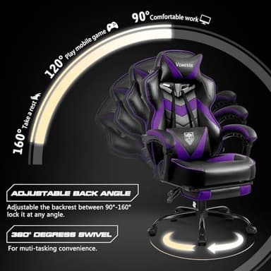 Vonesse Gaming Chair,Computer Chair with Footrest and Massage,Reclining Gaming Chairs for Adults,Big and Tall High Back Gamer Chair (Purple/Black) - Image 5