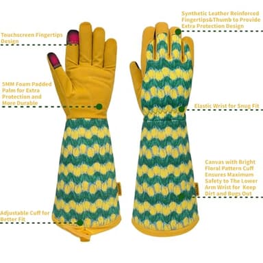 MSUPSAV Garden Gardening Gloves,Long Women Rose Pruning Thorn Proof Yard Work Gauntlet Glove,Gifts (Medium, Yellow) - Image 8