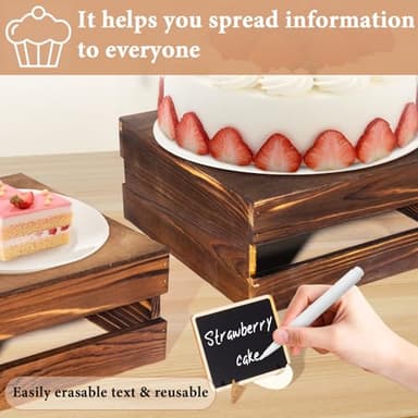 6 Pcs Buffet Risers with Mini Signs, Rustic Wood Cake Stands, Food Risers for Buffet Table, Dessert Display Stand, Wood Crates, Rustic Cake Stand for Party, Wedding, Birthday, Baby Shower, 3 Sizes - Image 5