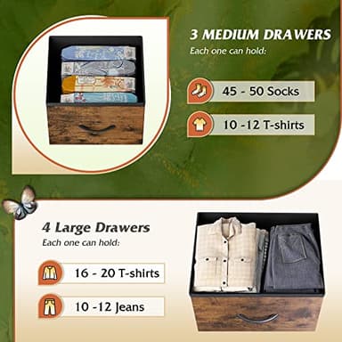 WLIVE 7 Drawer Dresser TV Stand, Entertainment Center, Media Console Table with Metal Frame and Wood Top for TV up to 45 inch, Chest of Drawers for Bedroom, Living Room, Rustic Brown Wood Grain Print - Image 5