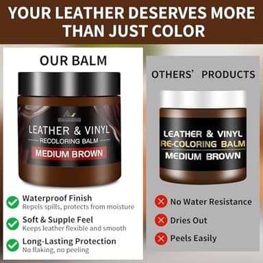 Leather Recoloring Balm and Scratch Repair Kit, Medium Brown Leather Restorer for Couches, Furniture, Car Seats, Leather Paint & Stain for Sofa, Chairs, Bags, and More - Image 2