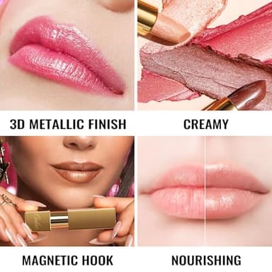 Oulac Pink Lipstick for Women with Metallic 3D Shine Lightweight Hydrating Formula, High Impact Lip Color, Full Coverage Lip Makeup, Christmas Gifts for Women, Velocity(15) - Image 2