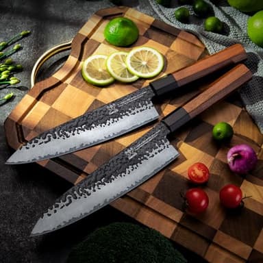 FAMCÜTE 8 Inch Japanese Knife, Hand Forged 5 Layers High Carbon 9CR18MOV Steel Rosewood Handle Chef Knife, Ultra Sharp Durable Professional Kitchen Knife, A Thoughtful Birthday Gifts for Mom/Dad - Image 5