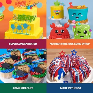 Bakery Crafts Premium Gel Food Color 6 Bottle Assortment, 4.2 Fl Oz, Edible Coloring For Use with Cake Mix, Buttercream, Whipped Icing, Fondant & Piping Gel, Highly Concentrated, Red, Pink, Yellow, Green, Blue, Black - 6 x 0.7FL - Image 3