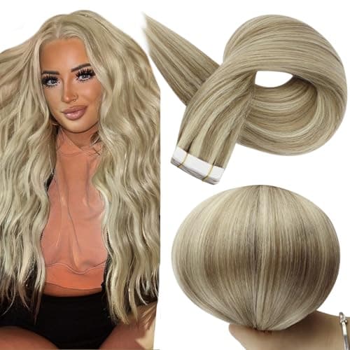 Full Shine Tape in Hair Extensions 24 Inch Double Sided Tapes Color 16 Highlighted 22 Blonde Remy Hair Extension Real Human Hair Skin Weft for Women Natural Straight 20 Pcs 50 Gram Add Length - Image 1