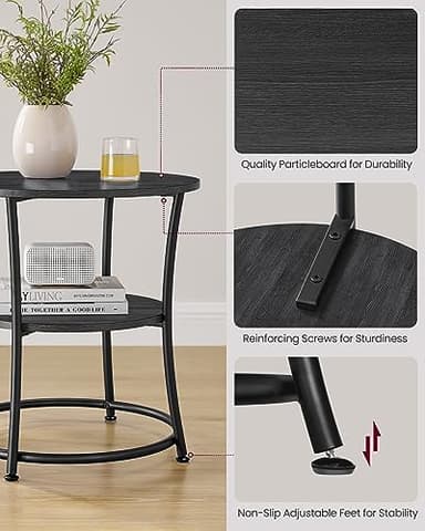 VASAGLE Side Table, 2-Tier Round End Table, Nightstand with Steel Frame for Small Spaces, Living Room, Bedroom, Charcoal Gray and Ink Black - Image 5