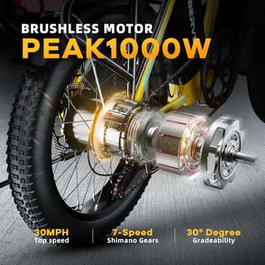 1000W Folding Electric Bike, 48V 20.8AH Large Removable Battery E-Bike, 30+MPH, 80 Miles Max Range, 20" Fat Tire Electric Bike for Adults, Adult Electric Bicycles Commute E-Bikes For Women/Men - Image 2