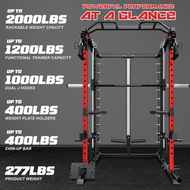 Goimu S1-V4 Smith Machine, 2000LBS Power Cage with Cable Crossover System, All-in-One Squat Rack with Smith Bar, Workout Cage Strength Training Equipment with Attachments (RD Package Smith Machine) - Image 6