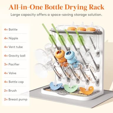 Lifewit Large Baby Bottle Drying Rack with Drain Mat, 15 Hooks Vertical Rack Dryer with Removable Pacifiers Box, Drip Tray, Space Saving Countertop Holder Organizer for Weighted Straws, Pump Parts - Image 4