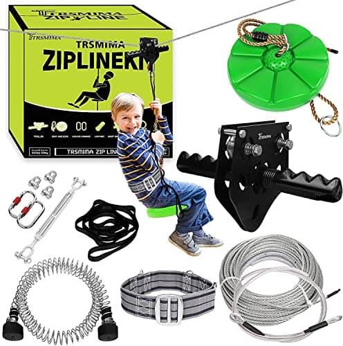 TT TRSMIMA 150/180/200 Feet Zip Line Kit for Kids and Adult Up to 330 lb - Updated Removable Design Trolley and Thickened Seat Rust Proof W/Safety Harness - Zipline Kits for Backyard - Image 1