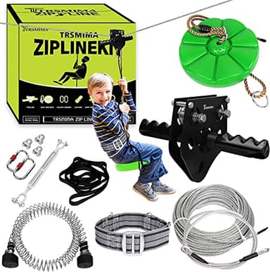 TT TRSMIMA 150/180/200 Feet Zip Line Kit for Kids and Adult Up to 330 lb - Updated Removable Design Trolley and Thickened Seat Rust Proof W/Safety Harness - Zipline Kits for Backyard - Image 1