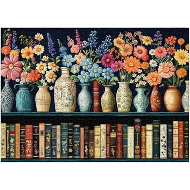 Wildflower Puzzles for Adults 1000 Pieces, PICKFORU Vintage Flower Book Puzzle, Wildflower Pages Jigsaw Puzzle for Book Lover, Floral Art Bookshelf Library Puzzles - Image 4