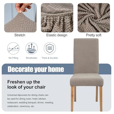 Dining Chair Cover,Dining Room Chair Covers Set of 4,Jacquard Stretch Kitchen Chair Cover,Detachable Washable Dining Chair Cover,Parsons Chair Slipcovers Protective,for Home,Restaurant,Banquet(Khaki) - Image 3