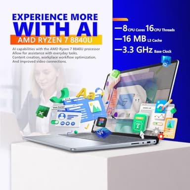 Dell Inspiron-16 Touchscreen Business Laptop - w/Office Lifetime • 16-inch FHD+ Display • AMD Ryzen 7-8840U • Backlit KB • Fingerprint • Win 11 Pro & External DVD Drive (64GB DDR5 RAM | 2TB SSD) - Image 4