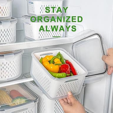 4 PCS Fruit Storage Containers for Fridge with Removable Colander, Airtight Food Storage Container, Dishwasher Safe Produce Saver Container for Refrigerator, Keep Berry Fruit Vegetable Fresh Longer - Image 6