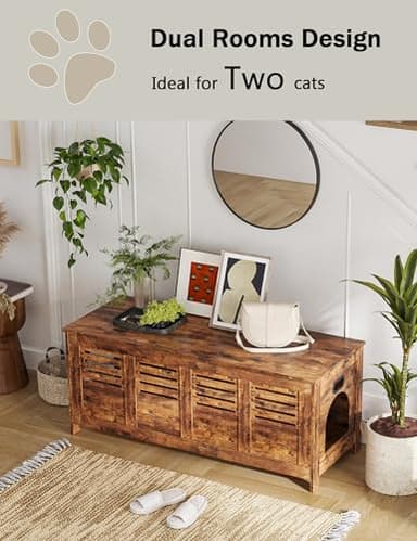 DINZI LVJ Litter Box Enclosure Furniture for 2 Cats, Top Opening Hidden Litter Box with Double Rooms, Dual Cat House with Good Ventilation, 47.2" Wooden Cat Washroom, Box Cabinet, Rustic Brown - Image 7