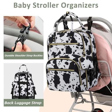 Pritent Diaper Bag Backpack,Baby Essentials Diapers Bag with Pacifier Case,Multipurpose Stylish Large Capacity Travel Backpack for Baby Girl/Boy(L-Cow Print) - Image 6