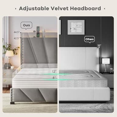 EnHomee King Size Bed Frame, Velvet Bed Frame with Headboard and Led Light, Platform Bed Frame for Bedroom Apartment, Dorm, Noise-Free, Easy Assembly, Dark Gray - Image 8